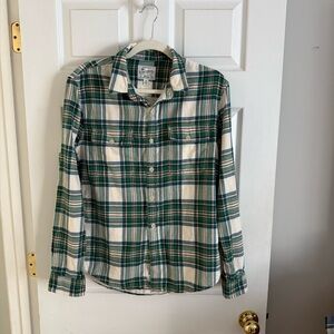 Lucky Brand Plaid Button Down Classic Shirt Green Cream Soft Cotton Men’s M